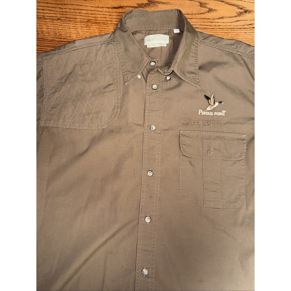 Beretta Short Sleeve Shirt Mens Medium Hunting Shooting Pocket Padded Brown